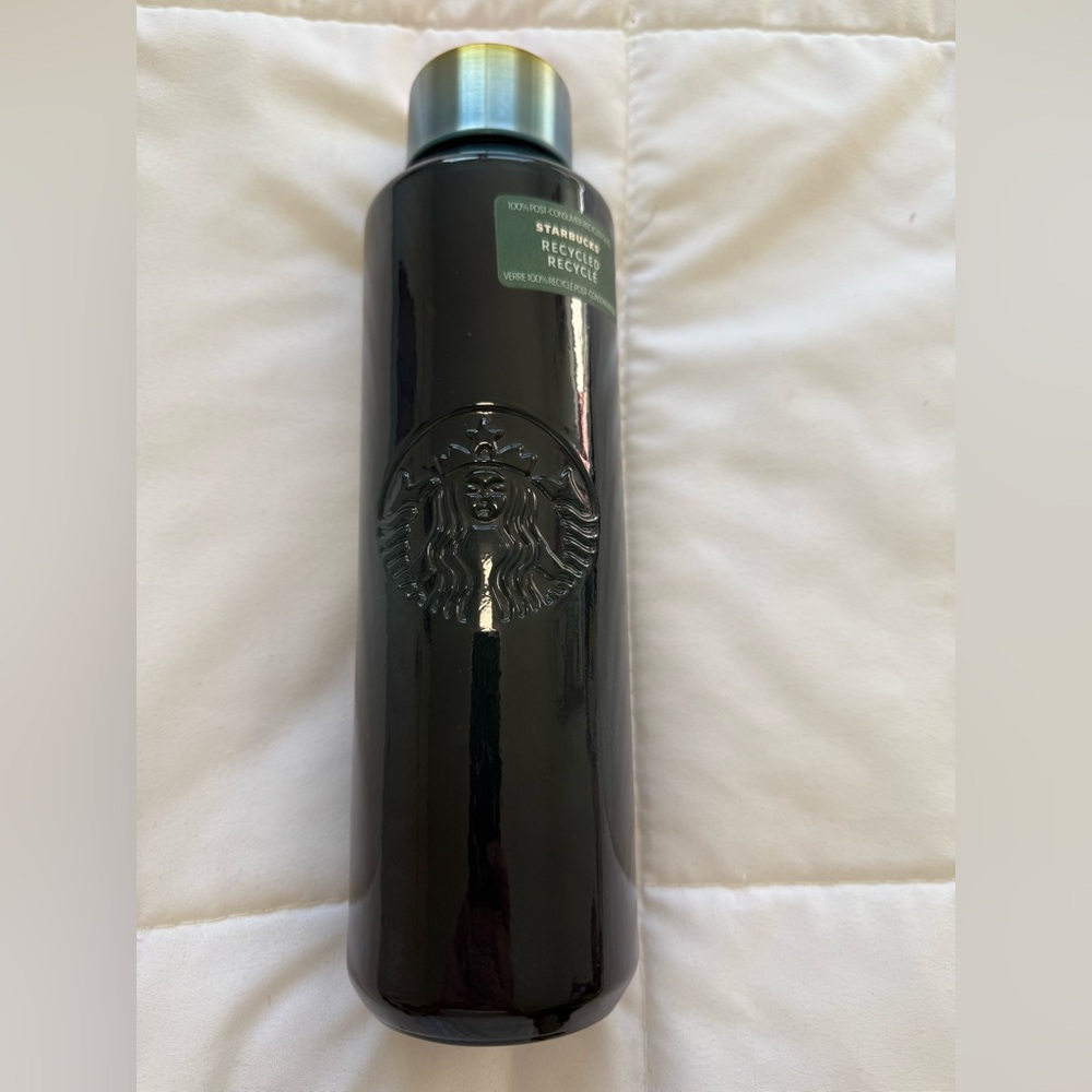 Starbucks Glossy green recycled glass Bottle. 22 oz.